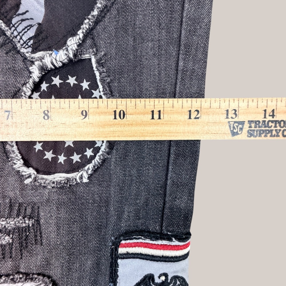 Born Fly Jeans Mens 42x33 Black Discharge Baggy Leg Patches Y2K Streetwear - Picture 9 of 16